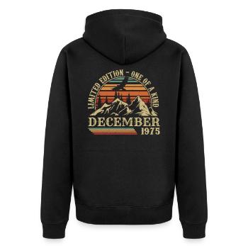 Vintage Décembre 1975, Génial Depuis Décembre 1975 - Veste à capuche bio Premium Unisexe - noir - Dos - Nico (187cm)