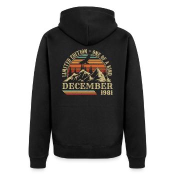 Vintage Décembre 1981, Génial Depuis Décembre 1981 - Veste à capuche bio Premium Unisexe - noir - Dos - Nico (187cm)