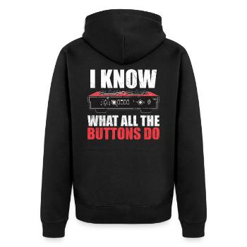 Ich weiß, was alle Tasten tun - Unisex Premium Bio Zip Hoodie - Schwarz - Hinten - Nico (187cm)