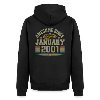 Retro Birthday Gift Born In January 2001 - Unisex Premium Organic Zip Hoodie - black - Back - Nico (187cm)