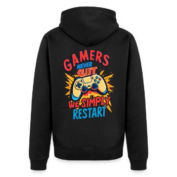 Gamers Never Quit - Unisex Premium Organic Zip Hoodie - black - Back - Nico (187cm)