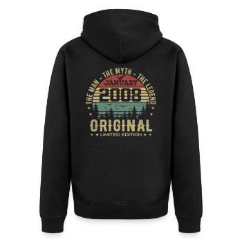17 Jahre altes Geburtstagsgeschenk, geboren im Januar 2008 - Unisex Premium Bio Zip Hoodie - Schwarz - Hinten - Nico (187cm)