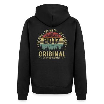 8 Year Old Birthday Gift, Born In January 2017 - Unisex Premium Organic Zip Hoodie - black - Back - Nico (187cm)