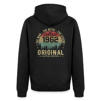 63 Year Old Birthday Gift, Born In January 1962 - Unisex Premium Organic Zip Hoodie - black - Back - Nico (187cm)