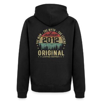 13 Jahre altes Geburtstagsgeschenk, geboren im Januar 2012 - Unisex Premium Bio Zip Hoodie - Schwarz - Hinten - Nico (187cm)