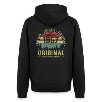 68 Year Old Birthday Gift, Born In January 1957 - Unisex Premium Organic Zip Hoodie - black - Back - Nico (187cm)