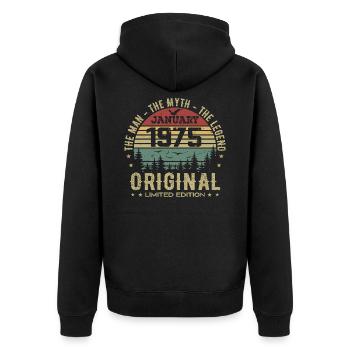 50 Year Old Birthday Gift, Born In January 1975 - Unisex Premium Organic Zip Hoodie - black - Back - Nico (187cm)