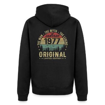 48 Jahre altes Geburtstagsgeschenk, geboren im Januar 1977 - Unisex Premium Bio Zip Hoodie - Schwarz - Hinten - Nico (187cm)