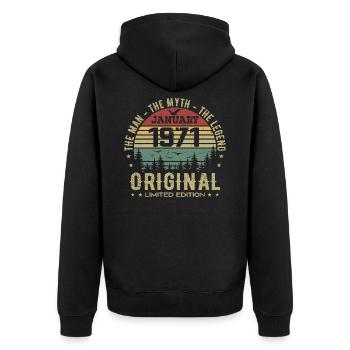 54 Year Old Birthday Gift, Born In January 1971 - Unisex Premium Organic Zip Hoodie - black - Back - Nico (187cm)