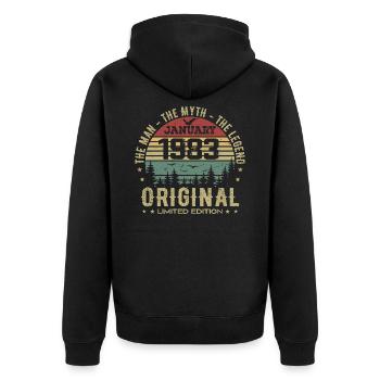 Cadeau D'anniversaire 42 ans, Nées En Janvier 1983 - Veste à capuche bio Premium Unisexe - noir - Dos - Nico (187cm)