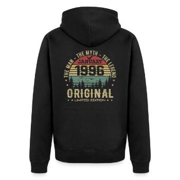 Cadeau D'anniversaire 29 ans, Nées En Janvier 1996 - Veste à capuche bio Premium Unisexe - noir - Dos - Nico (187cm)