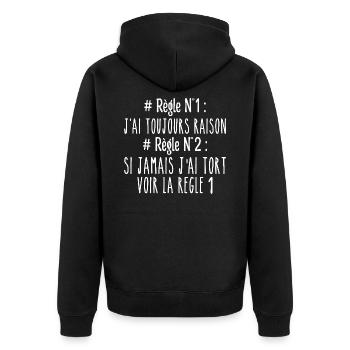 Ich habe immer Recht Regel - Unisex Premium Bio Zip Hoodie - Schwarz - Hinten - Nico (187cm)