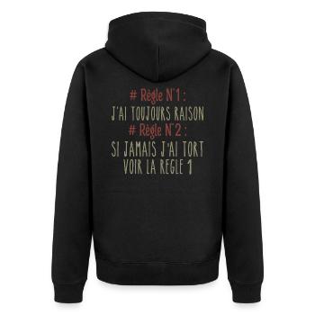 Ich habe immer Recht Regel - Unisex Premium Bio Zip Hoodie - Schwarz - Hinten - Nico (187cm)