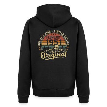Geburtstagsgeschenk Februar 1951 Cooler Februar 1951 - Unisex Premium Bio Zip Hoodie - Schwarz - Hinten - Nico (187cm)