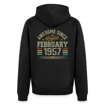 February 1957 68th Anniversary Gift, February 1957 - Unisex Premium Organic Zip Hoodie - black - Back - Nico (187cm)