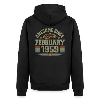 February 1959 66th Anniversary Gift, February 1959 - Unisex Premium Organic Zip Hoodie - black - Back - Nico (187cm)