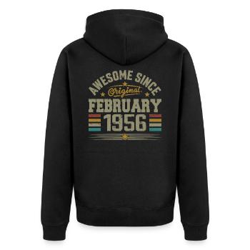 February 1956 69th Anniversary Gift, February 1956 - Unisex Premium Organic Zip Hoodie - black - Back - Nico (187cm)