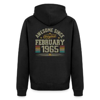 Février 1965 Cadeau 60e Anniversaire, Février 1965 - Veste à capuche bio Premium Unisexe - noir - Dos - Nico (187cm)