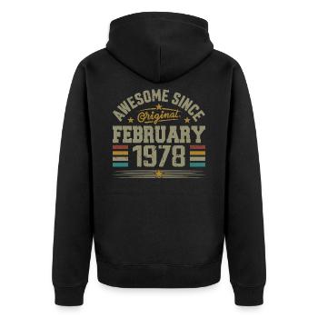 February 1978 47th Anniversary Gift, February 1978 - Unisex Premium Organic Zip Hoodie - black - Back - Nico (187cm)