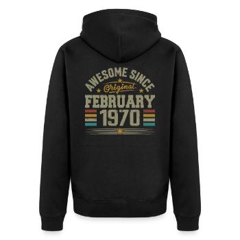Février 1970 Cadeau 55e Anniversaire, Février 1970 - Veste à capuche bio Premium Unisexe - noir - Dos - Nico (187cm)