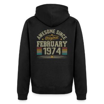 February 1974 51st Anniversary Gift, February 1974 - Unisex Premium Organic Zip Hoodie - black - Back - Nico (187cm)