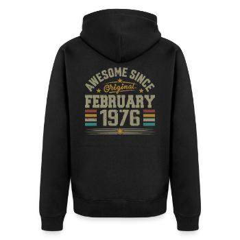 February 1976 49th Anniversary Gift, February 1976 - Unisex Premium Organic Zip Hoodie - black - Back - Nico (187cm)