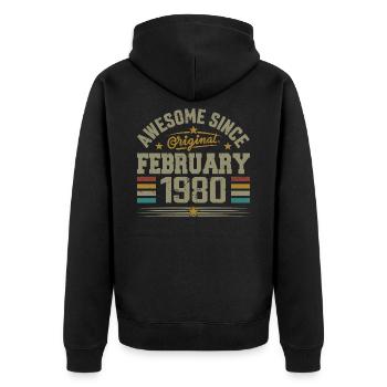 February 1980 45th Anniversary Gift, February 1980 - Unisex Premium Organic Zip Hoodie - black - Back - Nico (187cm)