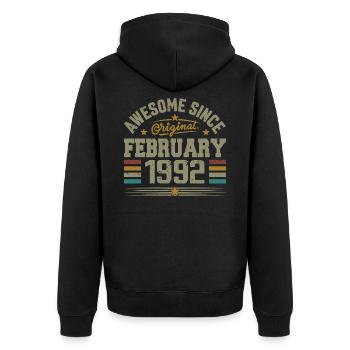February 1992 33rd Anniversary Gift, February 1992 - Unisex Premium Organic Zip Hoodie - black - Back - Nico (187cm)