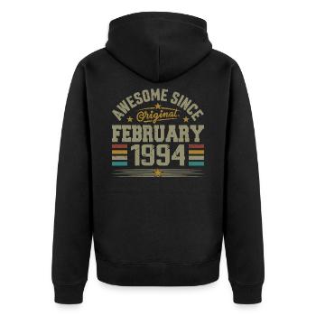 February 1994 31st Anniversary Gift, February 1994 - Unisex Premium Organic Zip Hoodie - black - Back - Nico (187cm)