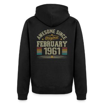 Février 1961 Cadeau 64e Anniversaire, Février 1961 - Veste à capuche bio Premium Unisexe - noir - Dos - Nico (187cm)