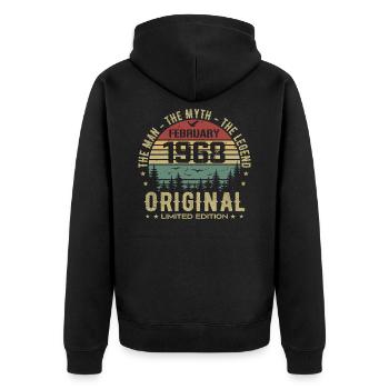 Anniversaire Février 1968 | Vintage Février 1968 - Veste à capuche bio Premium Unisexe - noir - Dos - Nico (187cm)