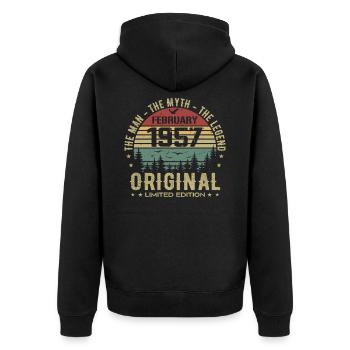 Anniversaire Février 1957 | Vintage Février 1957 - Veste à capuche bio Premium Unisexe - noir - Dos - Nico (187cm)