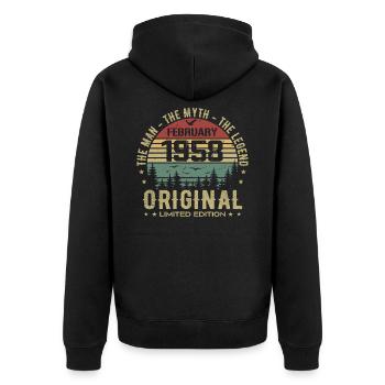 Anniversaire Février 1958 | Vintage Février 1958 - Veste à capuche bio Premium Unisexe - noir - Dos - Nico (187cm)