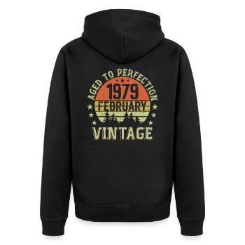 Février 1979 - Cadeau Anniversaire Février 1979 - Veste à capuche bio Premium Unisexe - noir - Dos - Nico (187cm)