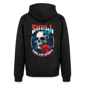 Totenkopf Totenschädel Schmetterling Rose Blume - Unisex Premium Bio Zip Hoodie - Schwarz - Hinten - Nico (187cm)