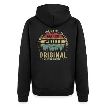 Original 24th Anniversary Gift March 2001 - Unisex Premium Organic Zip Hoodie - black - Back - Nico (187cm)
