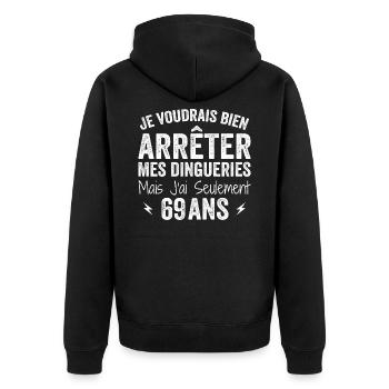 69th Birthday Gift Funny 69 Years - Unisex Premium Organic Zip Hoodie - black - Back - Nico (187cm)