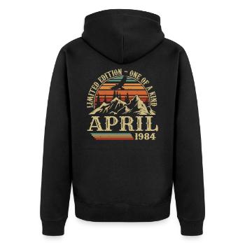 Bestes Geburtstagsgeschenk April 1984 - Unisex Premium Bio Zip Hoodie - Schwarz - Hinten - Nico (187cm)