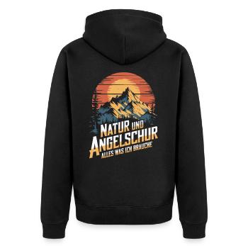 Angeln Fischen in der Natur lustiger Spruch - Unisex Premium Bio Zip Hoodie - Schwarz - Hinten - Nico (187cm)