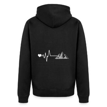 Herzschlag Berge Mountains Love - Unisex Premium Bio Zip Hoodie - Schwarz - Hinten - Nico (187cm)