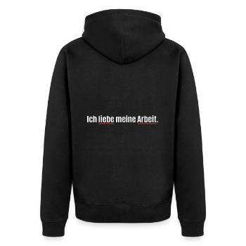 Ich liebe meine Arbeit - Fehler - Autokorrektur - Unisex Premium Bio Zip Hoodie - Schwarz - Hinten - Nico (187cm)