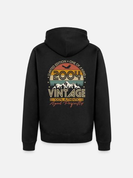 Vintage 2004 Vintage Birthday Retro Gift - Unisex Premium Organic Zip Hoodie - black
