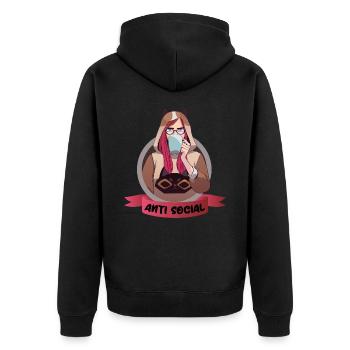 Anti Social Motiv Anime Stil Waifu mit Kaffeetasse - Unisex Premium Bio Zip Hoodie - Schwarz - Hinten - Nico (187cm)
