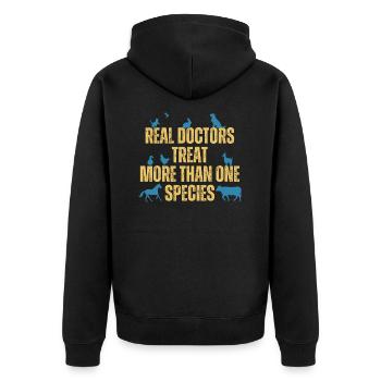Lustige Tierärzte behandeln mehr als eine Spezies - Unisex Premium Bio Zip Hoodie - Schwarz - Hinten - Nico (187cm)