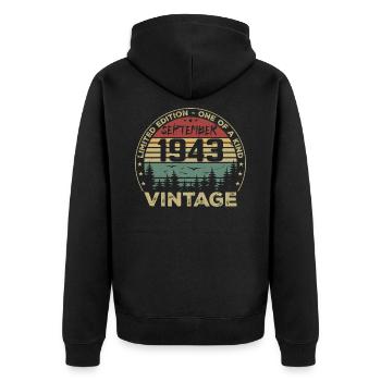 September 1943 Vintage Birthday Gift 1943 - Unisex Premium Organic Zip Hoodie - black - Back - Nico (187cm)