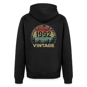 Septembre 1992 Vintage Cadeau D'anniversaire 1992 - Veste à capuche bio Premium Unisexe - noir - Dos - Nico (187cm)