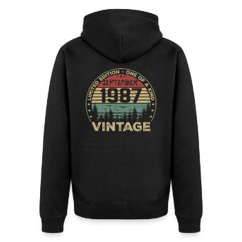 September 1987 Vintage 1987 Birthday Gift - Unisex Premium Organic Zip Hoodie - black - Back - Nico (187cm)
