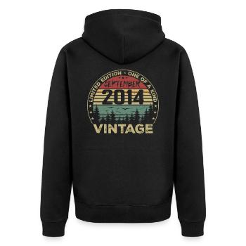 Septembre 2014 Vintage Cadeau D'anniversaire 2014 - Veste à capuche bio Premium Unisexe - noir - Dos - Nico (187cm)