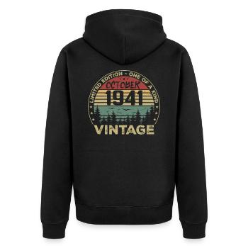 Anniversaire Millésime Fabriqué en Octobre 1941 - Veste à capuche bio Premium Unisexe - noir - Dos - Nico (187cm)