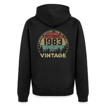 Anniversaire Millésime Fabriqué en Octobre 1983 - Veste à capuche bio Premium Unisexe - noir - Dos - Nico (187cm)